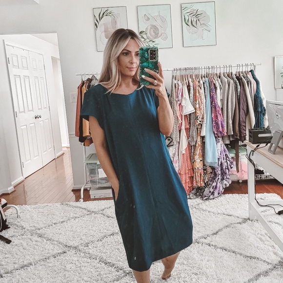 MM.LAFLEUR navy short sleeves shift dress